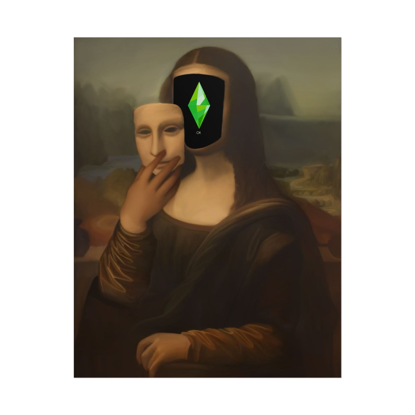 Poster Print | Satire Mona Lisa featuring Sims Plumbob